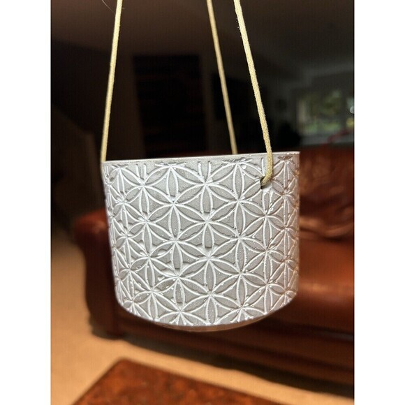 Grey and White Small Jute and Ceramic Hanging Planter - Picture 2 of 5